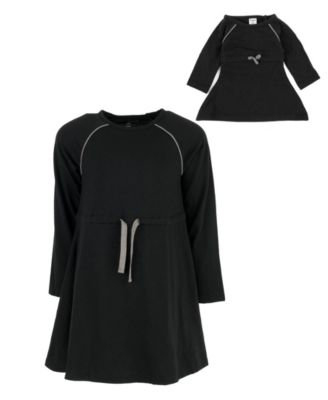 Girls Matching Girl & Doll Drawstring Cinch-Waist Long Sleeve Dress