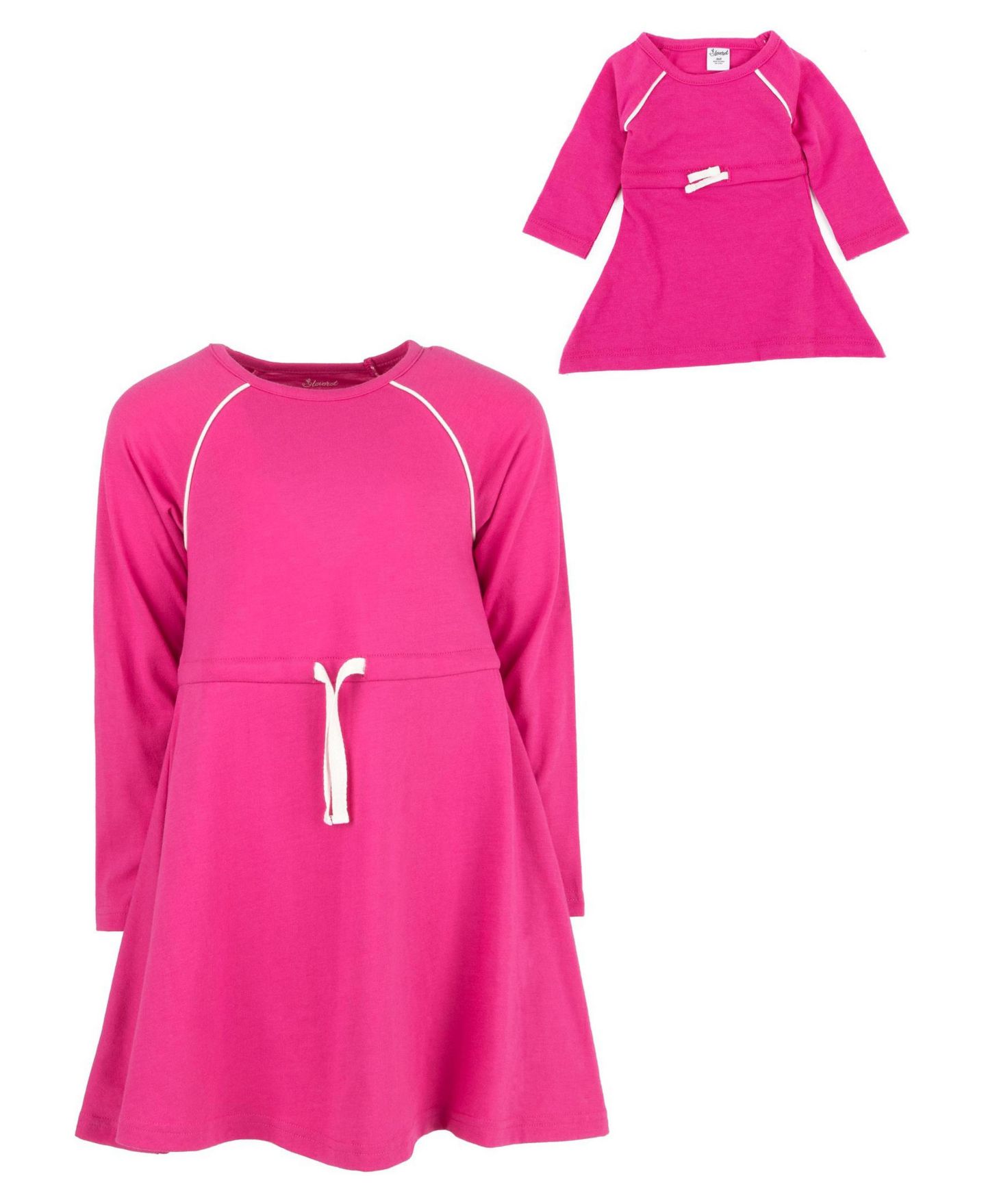Платье Leveret Matching Girl & Doll Drawstring Cinch-Waist Long Sleeve Dress для девочек, цвет: Розовый — фото 2