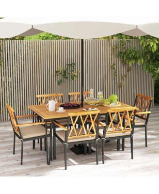7 PCS Patio Dining Set With 2'' Umbrella Hole and Seat Cushions for Garden