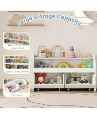 Wooden Kids Bookcase and Toy Organizer with 2 Drawers