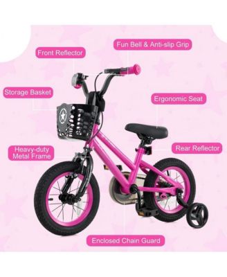 12 Inch Kids Bike Adjustable Bicycle with Front Basket for Children Aged 3-4 Years Old