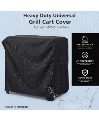 Outdoor Grill Cart with Drop Leaf, Metal Bar Cart with Wheels, Stainless Steel Top, Storage Cabinet, Spice and Paper Rack for BBQ