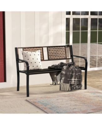 Outdoor 50 Inch Metal Patio Bench for 2–3 with Rattan