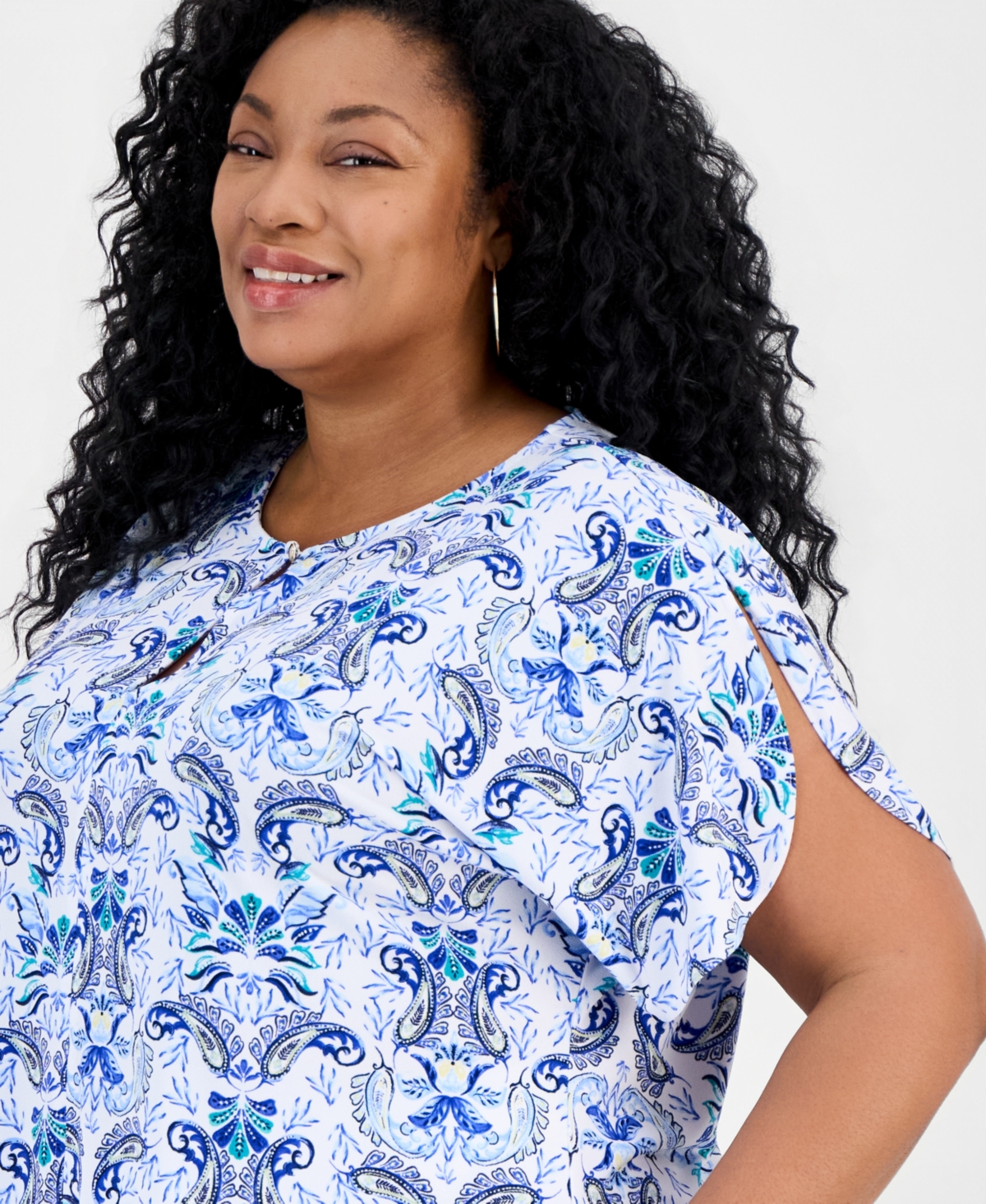 Jm Collection Plus Luca Paisley Keyhole Dolman-Sleeve Top, Macy's Exclusive