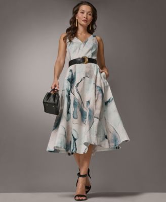 Women's Printed V-Neck Midi Dress