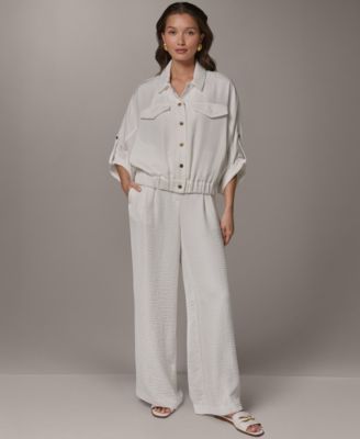 Women's Collared Neck Buton-Front Shirt Jacket