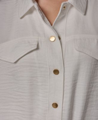 Women's Collared Neck Buton-Front Shirt Jacket