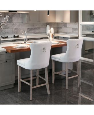 Set of 2 Velvet Counter Height Stools, 26.3" Button Tufted Upholstered Kitchen Island Chairs with Back