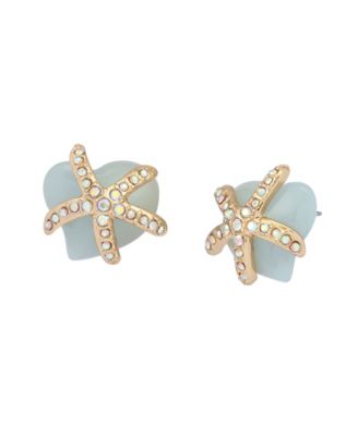 Faux Stone Starfish Heart Stud Earrings