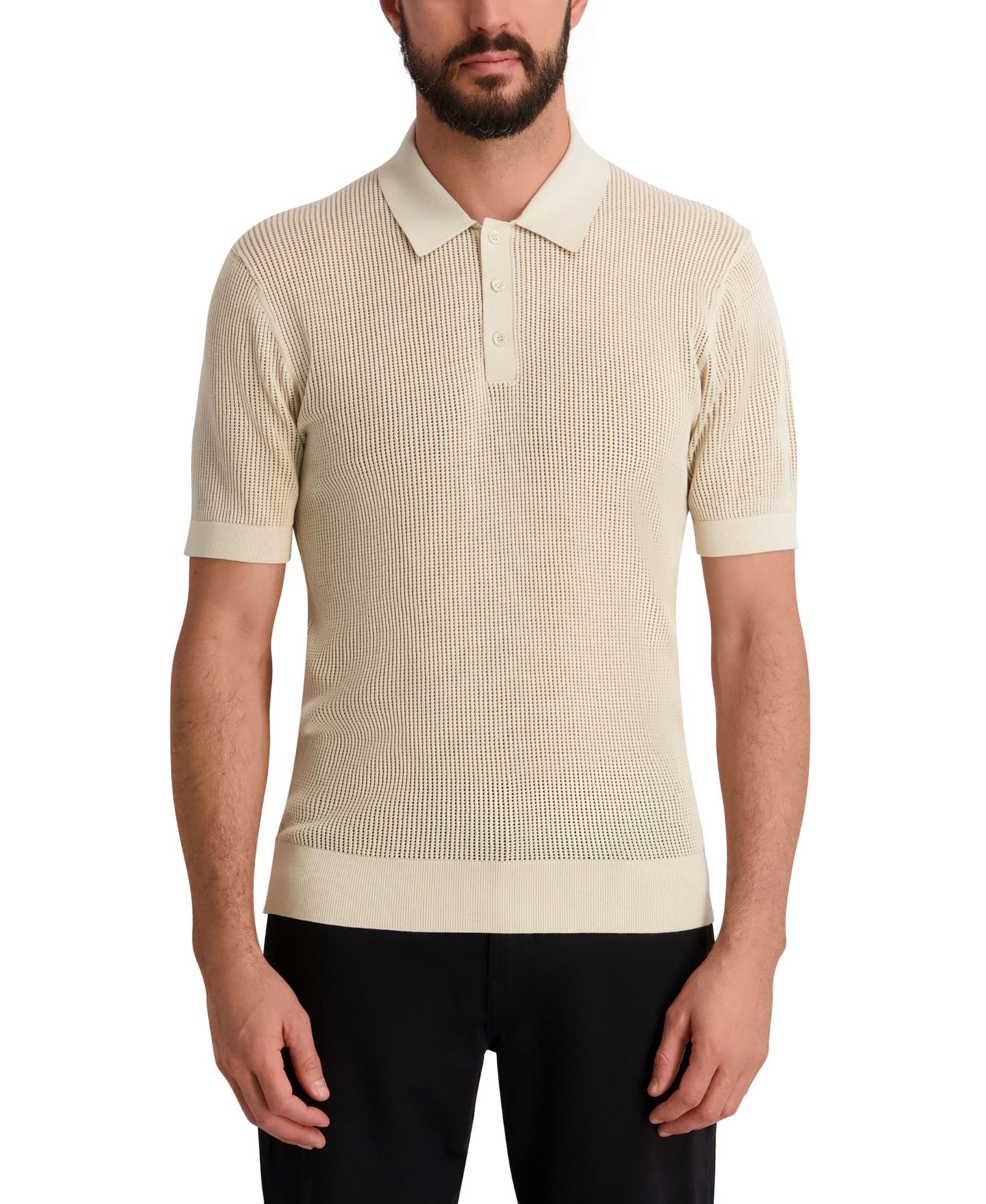Мужской свитер KARL LAGERFELD PARIS Short-Sleeve Regular-Fit Polo Sweater, цвет: Натуральный — фото 1