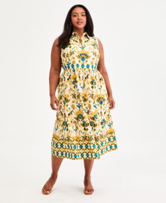 Plus Size Sleeveless Collared Midi Tiered Dress