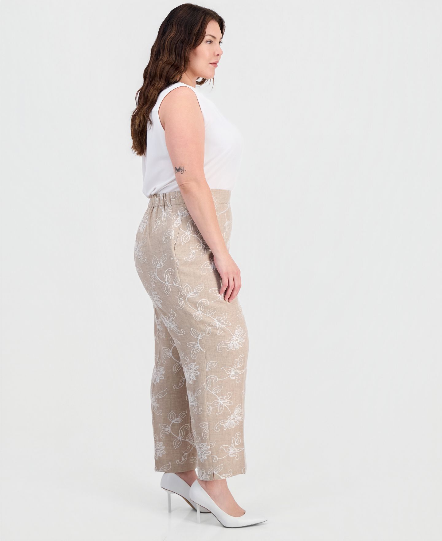 Женские брюки Kasper Plus Size Embroidered Pull-On, цвет: Меланжевый / Белый — фото 2