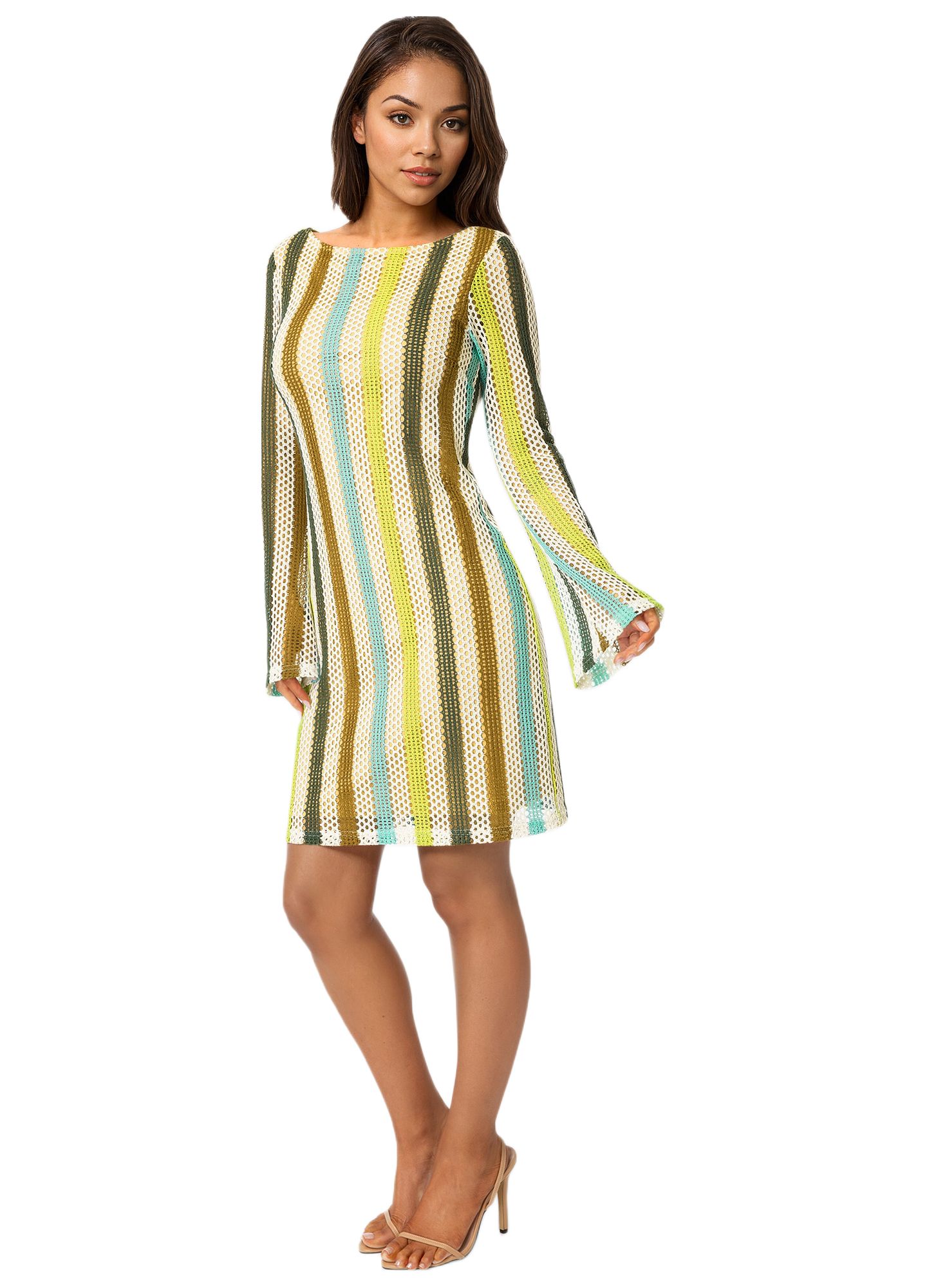 Женское платье Bebe Stripe Long Sleeve Slim, цвет: Разноцветный — фото 2