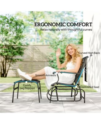 Outdoor Glider with Ottoman, High Back Patio Glider Set