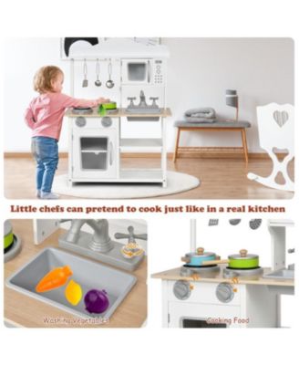 Wooden Pretend Play Kitchen Set for Kids with Accessories and Sink