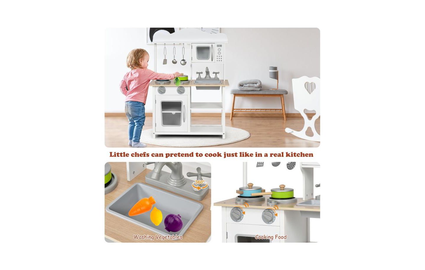 Детские игрушки Slickblue Sound and Light Kitchen Set with Accessories and Sink, от 3 лет, цвет: Белый — фото 7