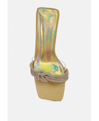 Womens Hiorda Rhinestone Knotted Spool Heel Sandals