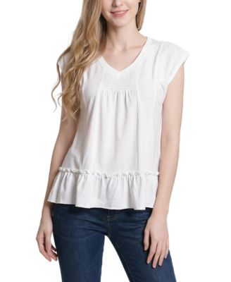 Petite Cap-Sleeve Peasant Top