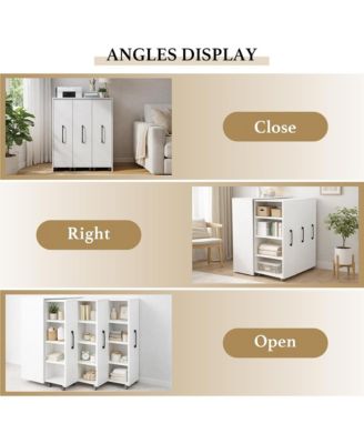 3-Tier Rolling Bookcase with Pull-Out Doors, Hidden Storage Cabinet with Wheels for Home Office, Living Room