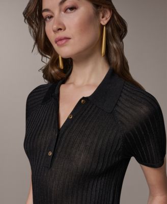 Petite Short-Sleeve Polo Sweater Top