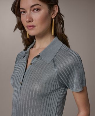 Petite Short-Sleeve Polo Sweater Top