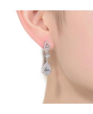 Dazzling White Gold Plated CZ Dangle Statement Earrings