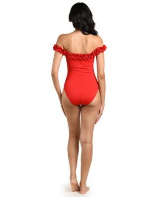 Women's Island Goddess Ruffle Off-The-Shoulder One-Piece Swimsuit