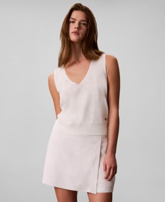 Calvin Klein Womens Blend High-Waisted Mini Skort - White Sand 129$