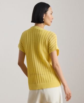 Petite V-Neck Open-Knit Sweater
