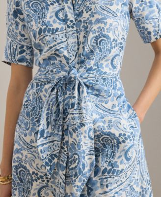Petite Paisley-Print Tie-Front Collared Shirt Dress