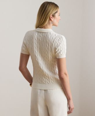 Petite Cable-Knit Polo Sweater