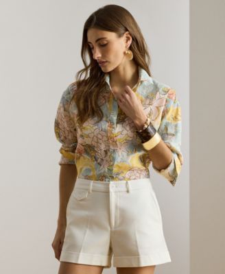 Petite Floral-Print Collared Shirt