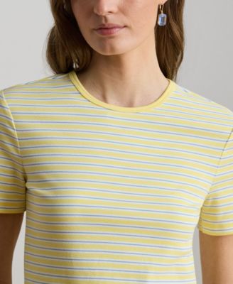 Petite Striped Rib-Knit Stretch Crewneck T-Shirt