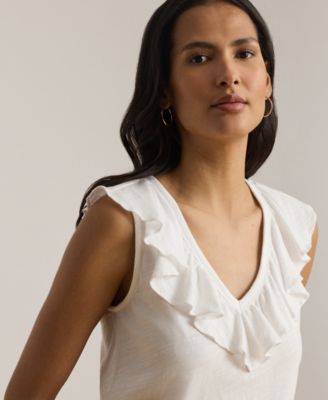 Petite Ruffle-Trim V-Neck Sleeveless Top