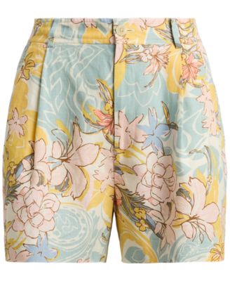 Petite Floral-Print Pleated Pull-On Shorts