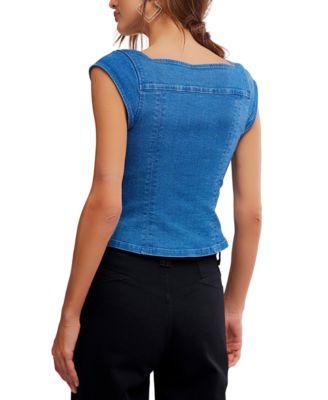 Women's Marilyn Denim Square Neck Corset Top