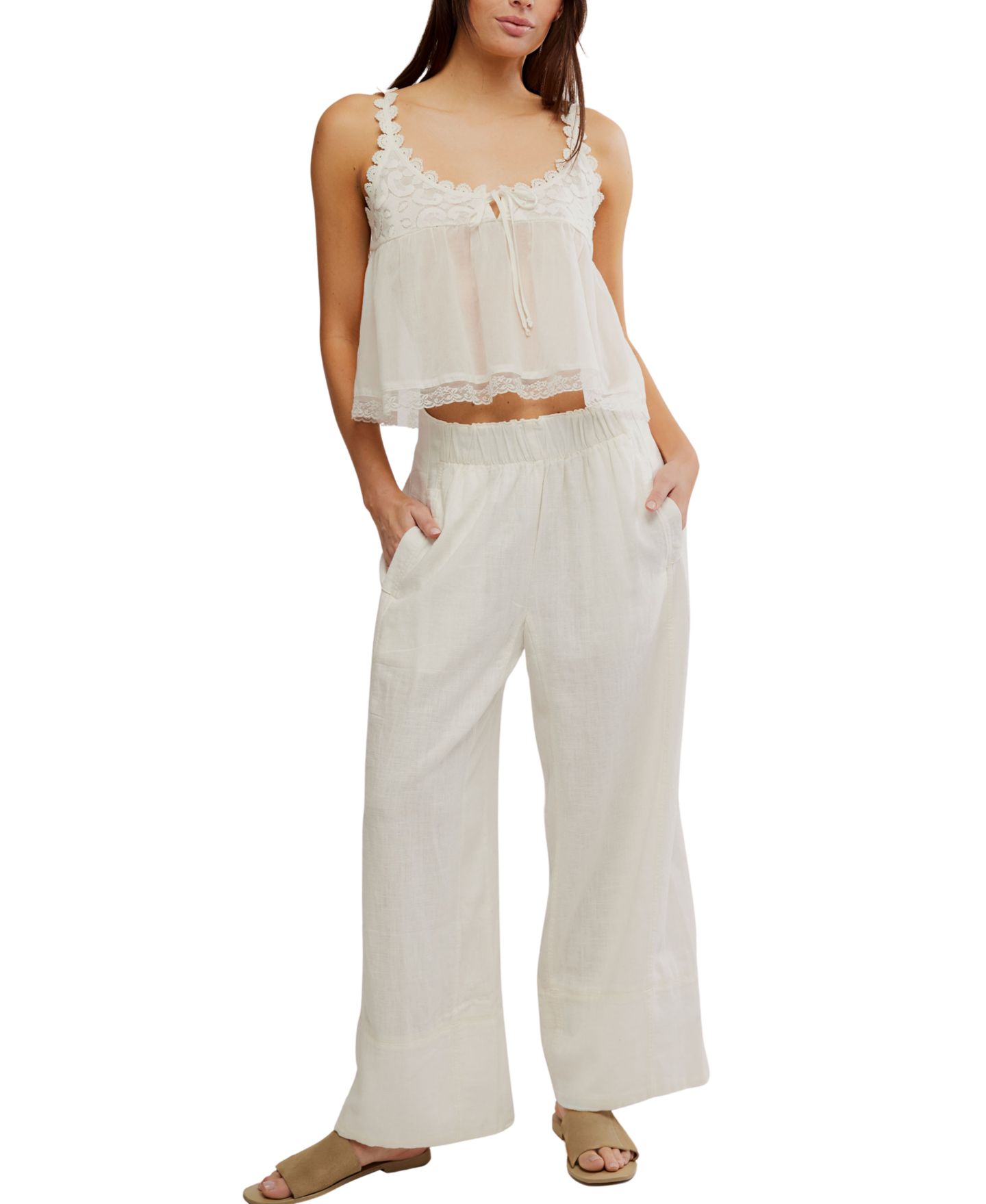Женские брюки Free People Mid-Rise Wide-Leg, цвет: Слоновая кость — фото 2
