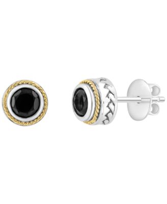 Onyx (5mm) Earrings in Sterling Silver with 18k Yellow Gold