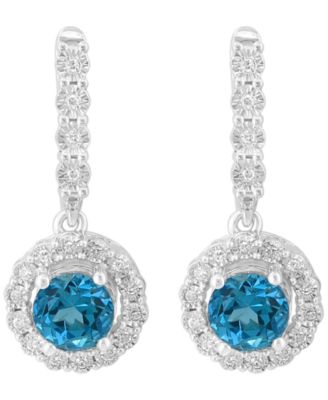 Blue Topaz (2 ct. t.w.) & Diamond (1/8 ct. t.w.) Earrings in Sterling Silver