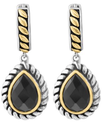 Onyx Drop Earrings in Sterling Silver with 18k Yellow Gold