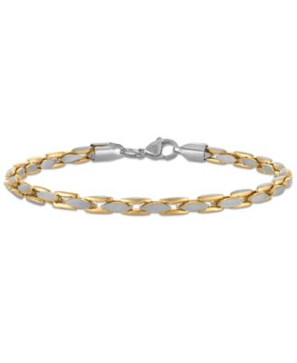 Esquire Mens Jewelry Two-Tone Link Chain Bracelet in Stainless Steel - Yellow Plated Stainless Steel Brushed S 150$