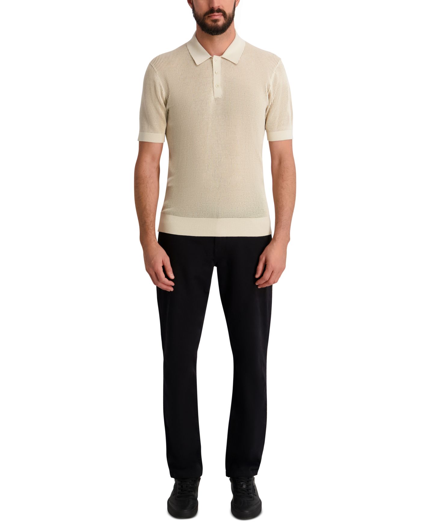 Мужской свитер KARL LAGERFELD PARIS Short-Sleeve Regular-Fit Polo Sweater, цвет: Натуральный — фото 2