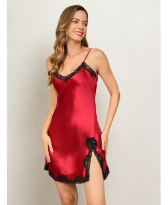 Women's Pure Silk Lace Trim Split Hem Chemise Nightgown