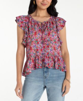 Women's Flutter-Sleeve Peplum Top