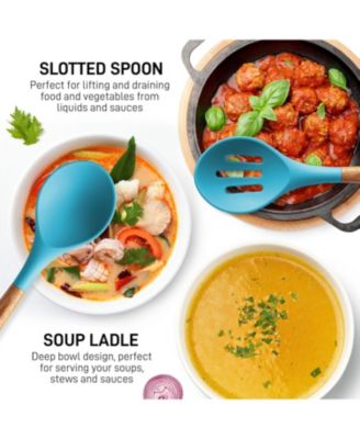 5 Piece Silicone Utensils Set with Authentic Acacia Wood Handles