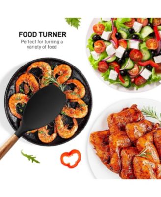 5 Piece Silicone Utensils Set with Authentic Acacia Wood Handles