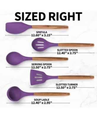 5 Piece Silicone Utensils Set with Authentic Acacia Wood Handles