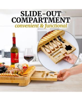 Premium Bamboo Cheese Board Deluxe Set with 4 Piece Knife Set