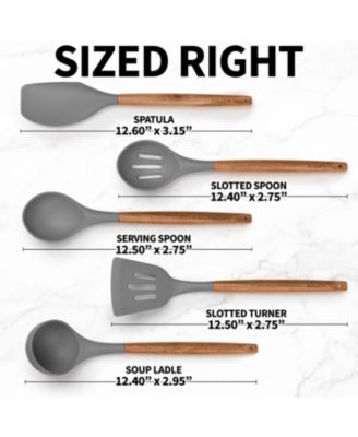 5 Piece Silicone Utensils Set with Authentic Acacia Wood Handles