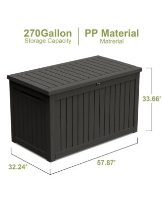 270 Gallon Patio Waterproof Resin Deck Box Lockable Outdoor Storage Garden Tools